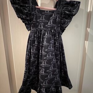 Kate Quinn Black Kids Dress with Witch Hat Pattern